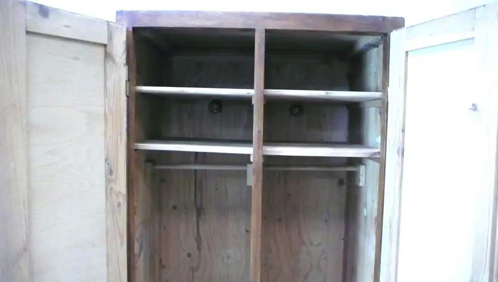 Holz Spind, Dielenschrank, 2 Türen, Naturholz + Shabby Bunt um 1900, Vulkan Eifel 3