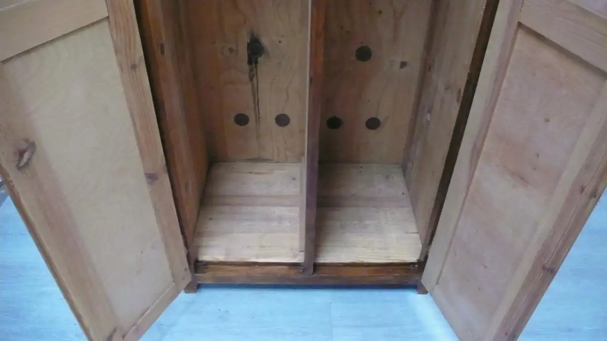 Holz Spind, Dielenschrank, 2 Türen, Naturholz + Shabby Bunt um 1900, Vulkan Eifel 4