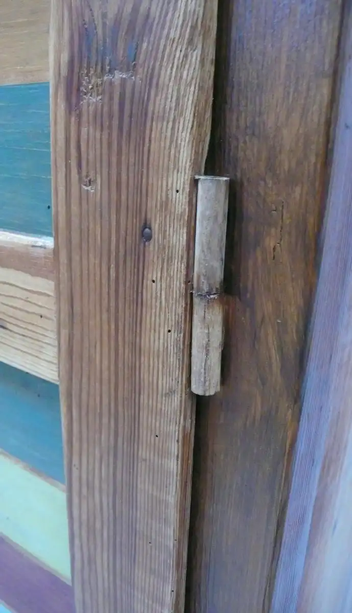 Holz Spind, Dielenschrank, 2 Türen, Naturholz + Shabby Bunt um 1900, Vulkan Eifel 7