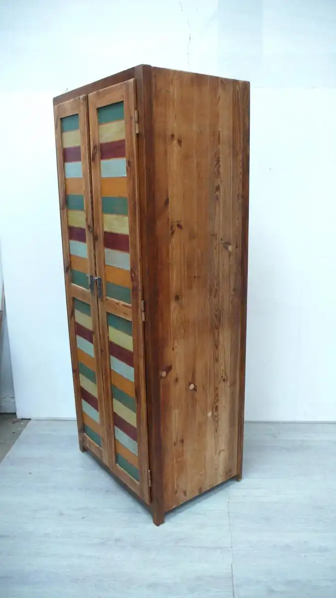 Holz Spind, Dielenschrank, 2 Türen, Naturholz + Shabby Bunt um 1900, Vulkan Eifel 8