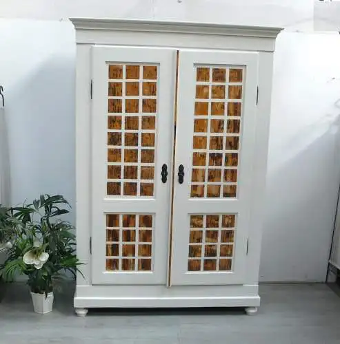 Dielenschrank Keilschrank Kleiderschrank 2 Türen Gründerzeit in Antik Weiß + Naturholz