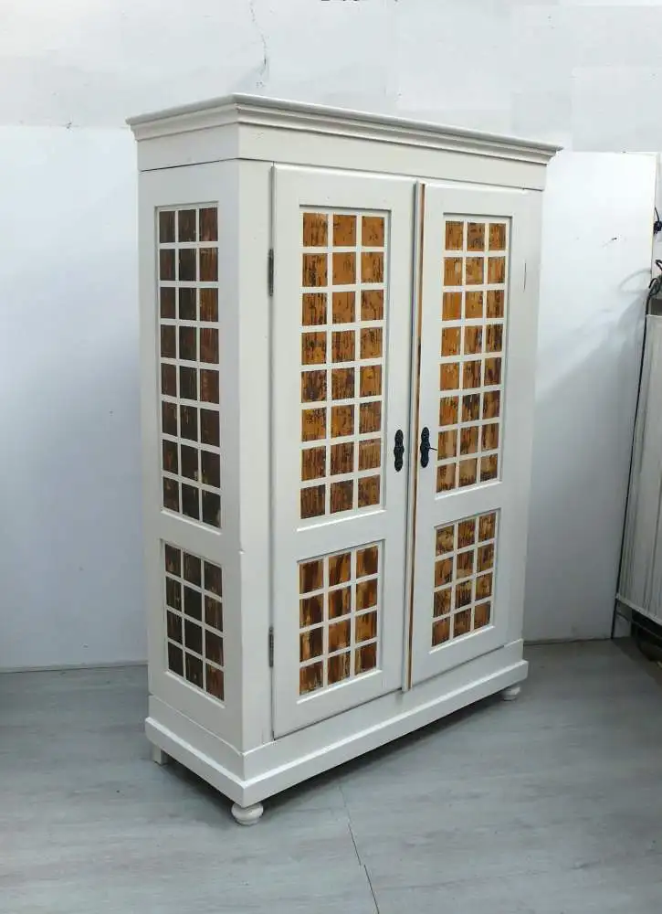 Dielenschrank Keilschrank Kleiderschrank 2 Türen Gründerzeit in Antik Weiß + Naturholz 2