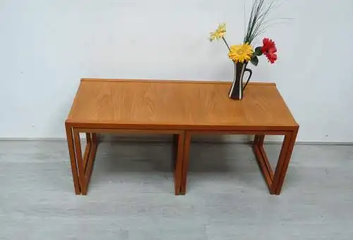 50er 60er Teak 3er Satz Couchtische / Beistelltische, Kai Kristiansen Nesting Tables, multi flexibel Danish Modern