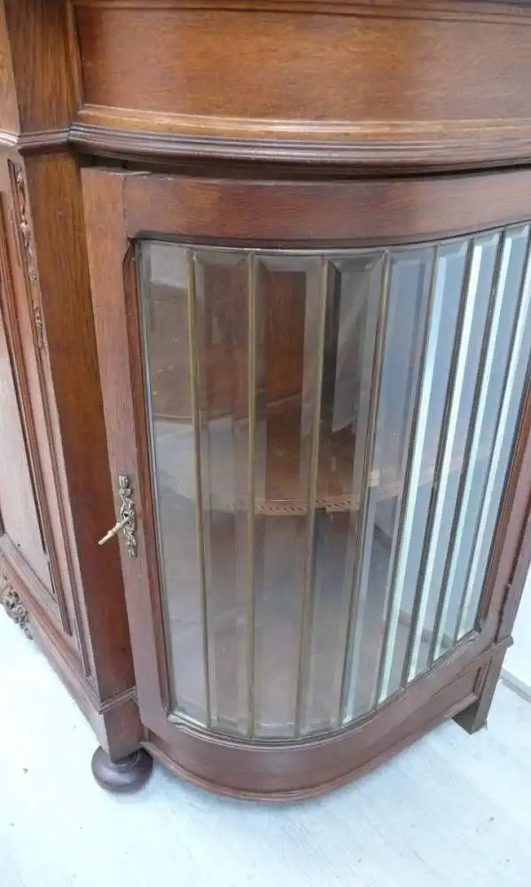 Antike Anrichte Sideboard + Spiegel-Aufsatz Eiche massiv 4-türig Bleiverglasung Gründerzeit um 1890 4