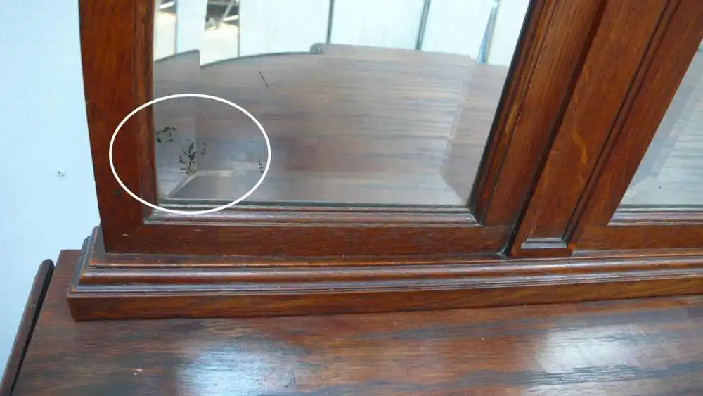 Antike Anrichte Sideboard + Spiegel-Aufsatz Eiche massiv 4-türig Bleiverglasung Gründerzeit um 1890 6