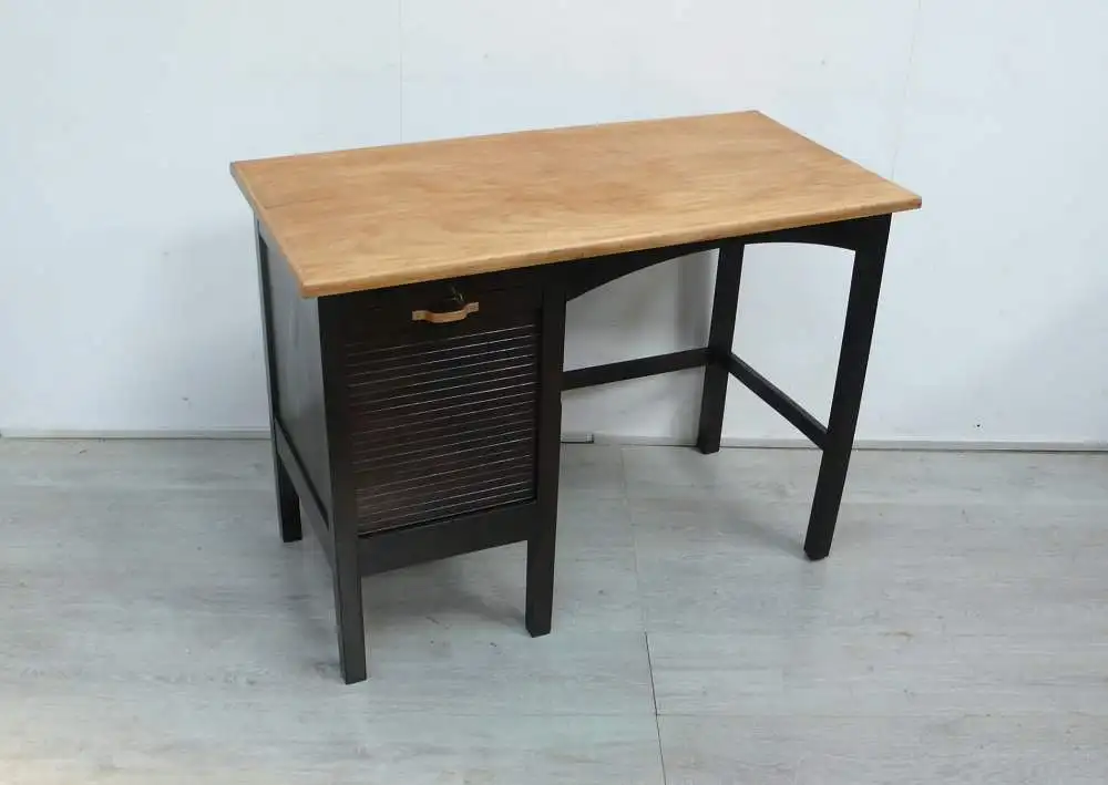 Antiker Schreibtisch Rolladentüre 4 Auszüge Schreibmaschinentisch Nuß dkl + hell 1930er 1