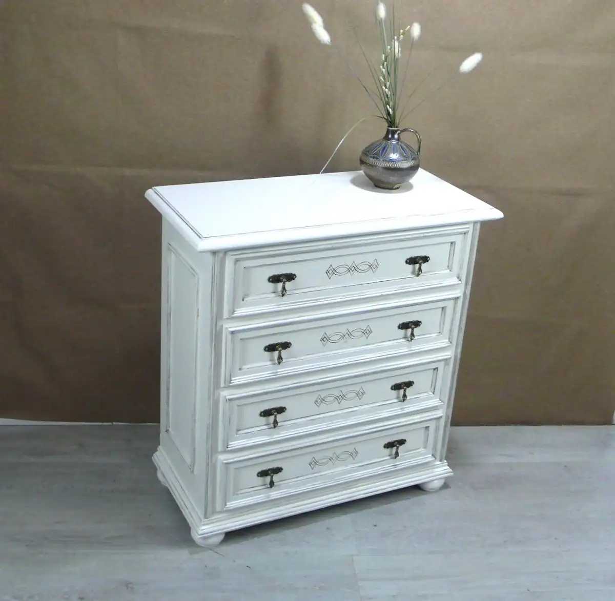 Alte Kommode 4 Schubladen Antik Weiß, schmal, Vintage