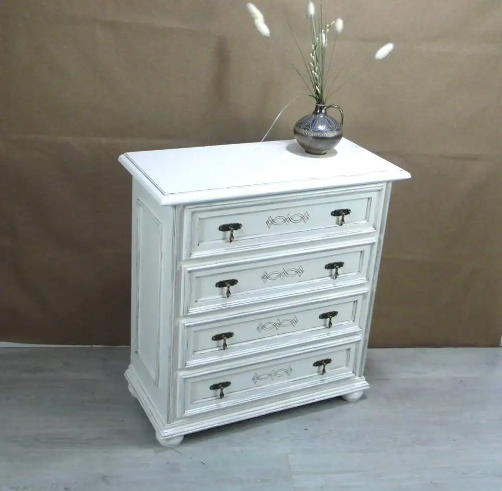 Alte Kommode 4 Schubladen Antik Weiß, schmal, Vintage 0