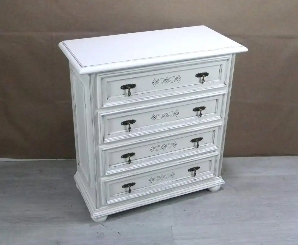 Alte Kommode 4 Schubladen Antik Weiß, schmal, Vintage 1