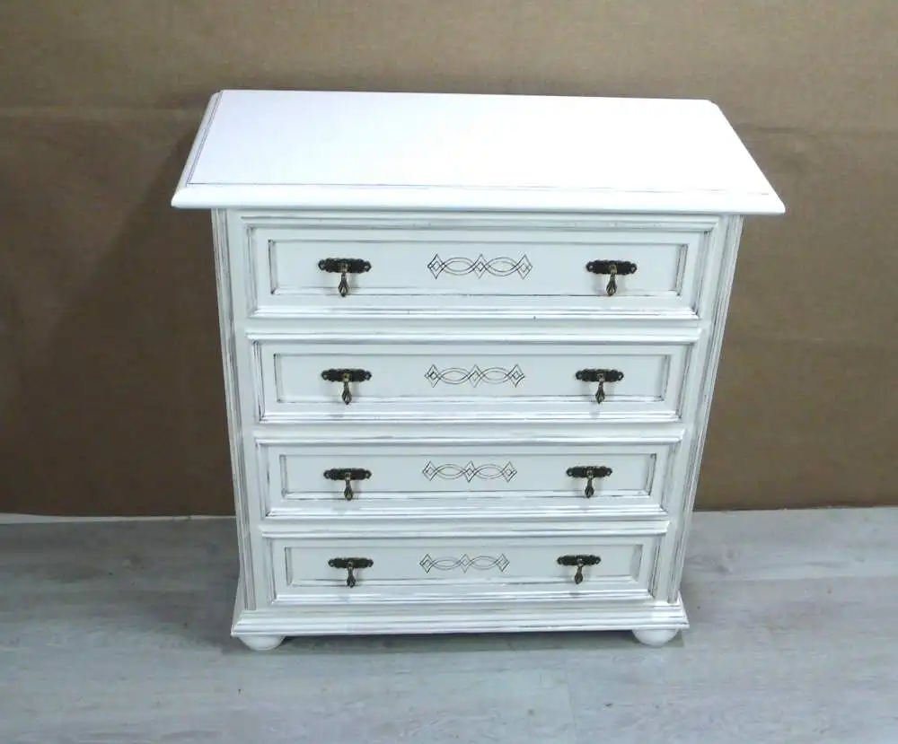 Alte Kommode 4 Schubladen Antik Weiß, schmal, Vintage 2