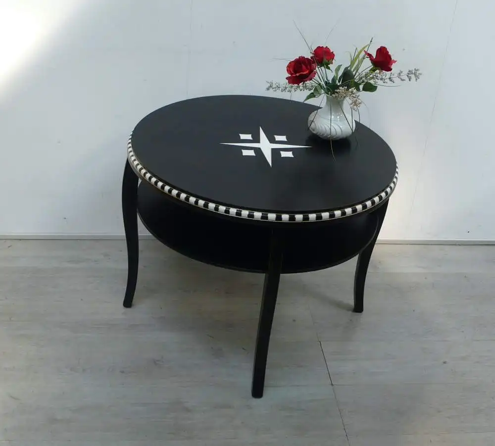 Antiker Salontisch als Couchtisch mit Ablage rund 30er Bauhaus Stil Art Déco Stil 0