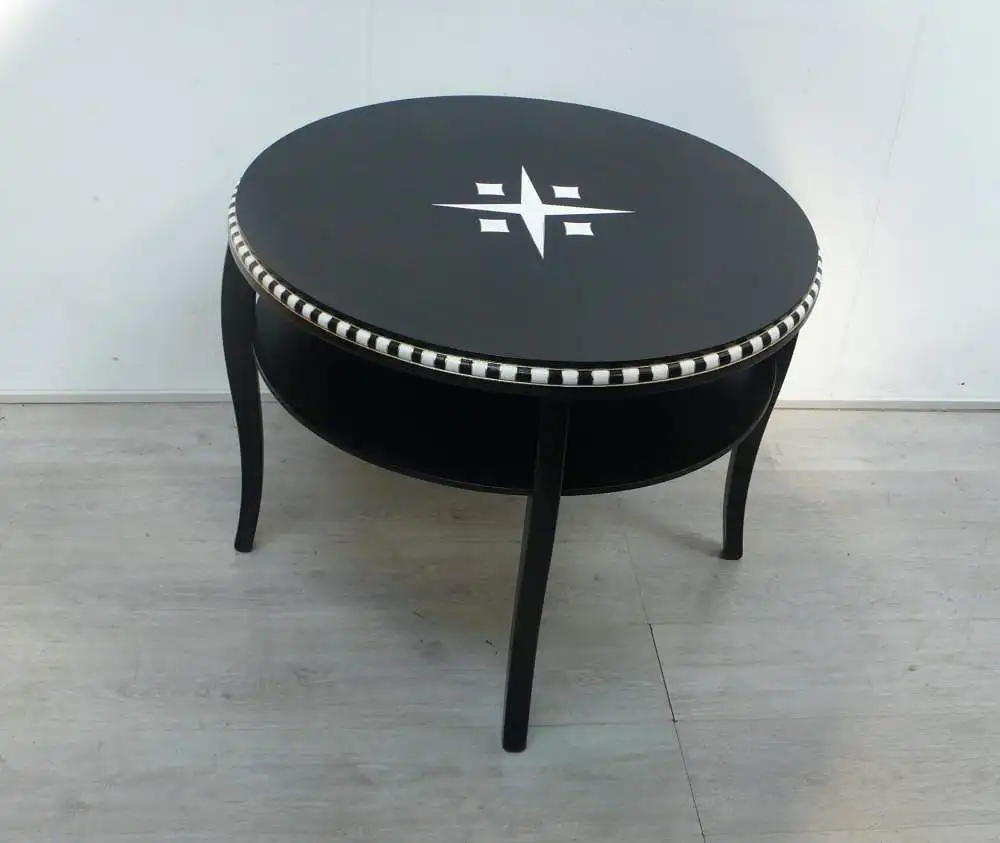 Antiker Salontisch als Couchtisch mit Ablage rund 30er Bauhaus Stil Art Déco Stil 1
