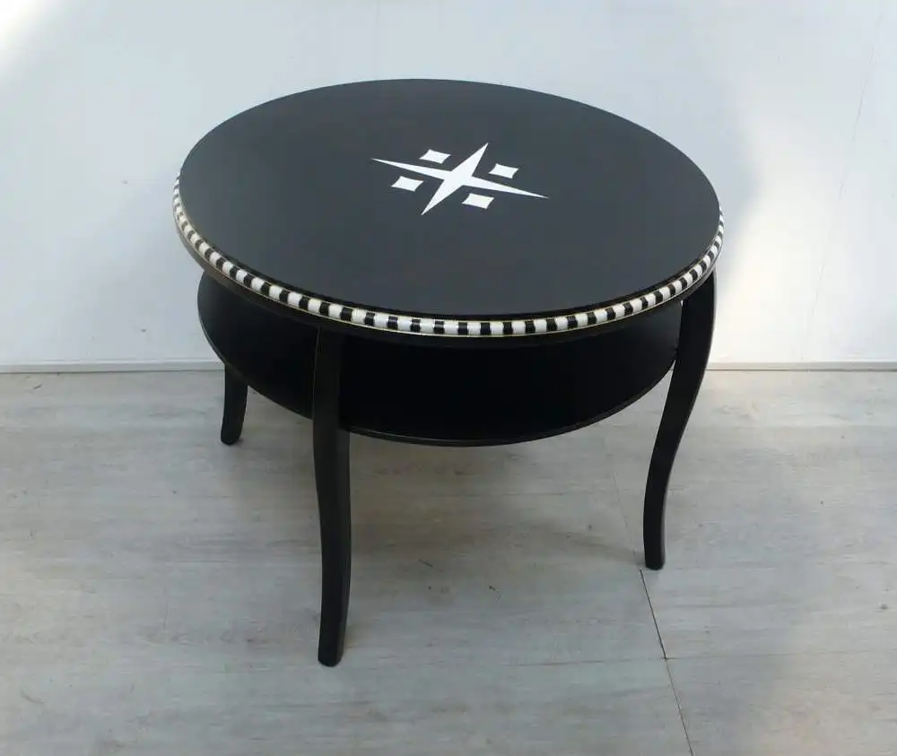 Antiker Salontisch als Couchtisch mit Ablage rund 30er Bauhaus Stil Art Déco Stil 2