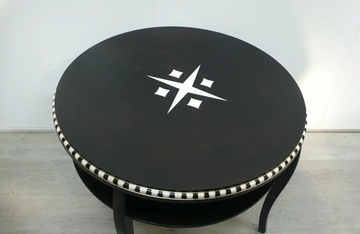 Antiker Salontisch als Couchtisch mit Ablage rund 30er Bauhaus Stil Art Déco Stil 3
