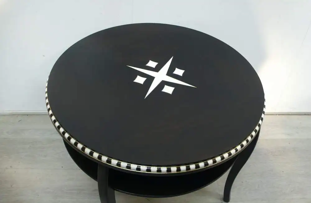 Antiker Salontisch als Couchtisch mit Ablage rund 30er Bauhaus Stil Art Déco Stil 3