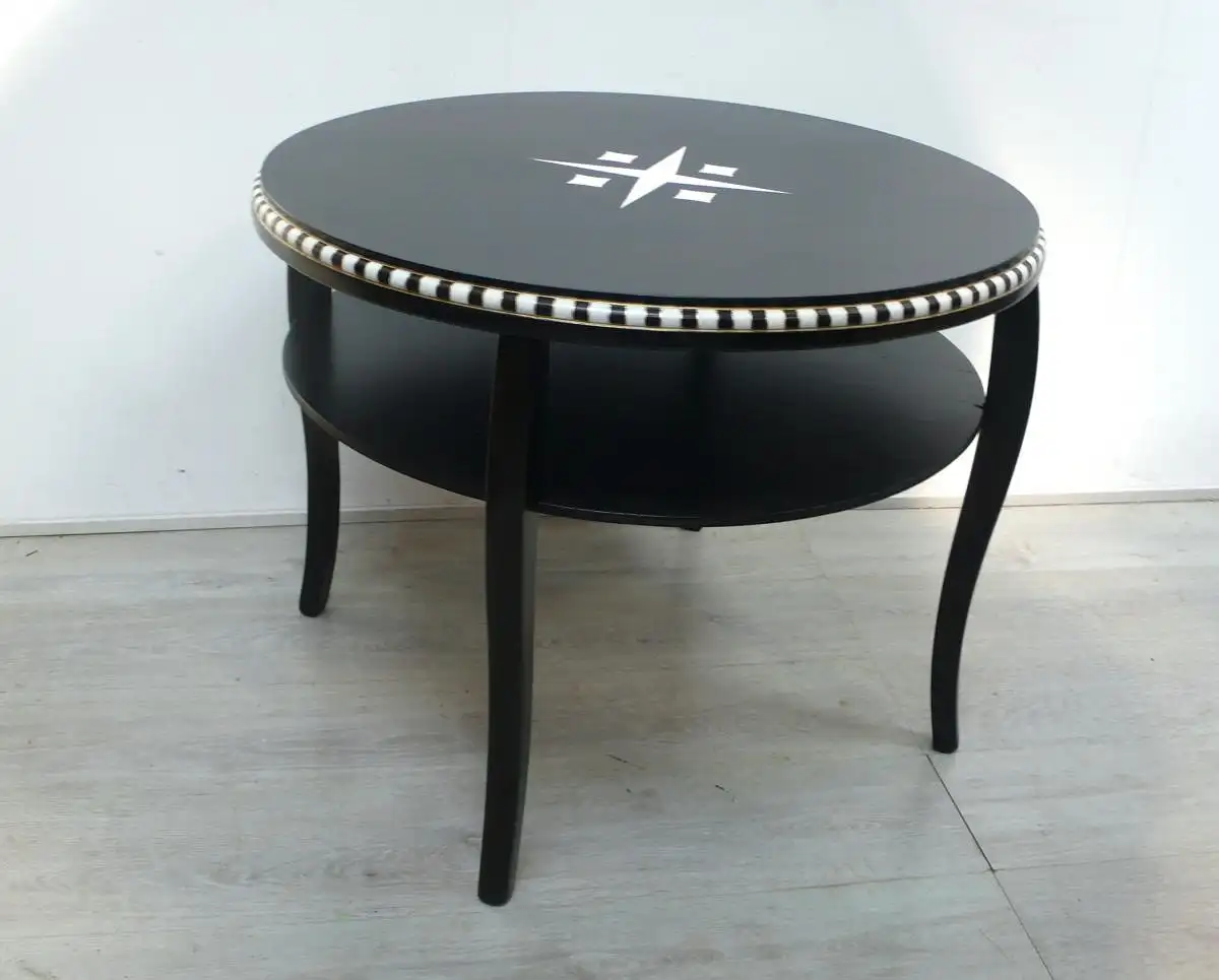 Antiker Salontisch als Couchtisch mit Ablage rund 30er Bauhaus Stil Art Déco Stil 4