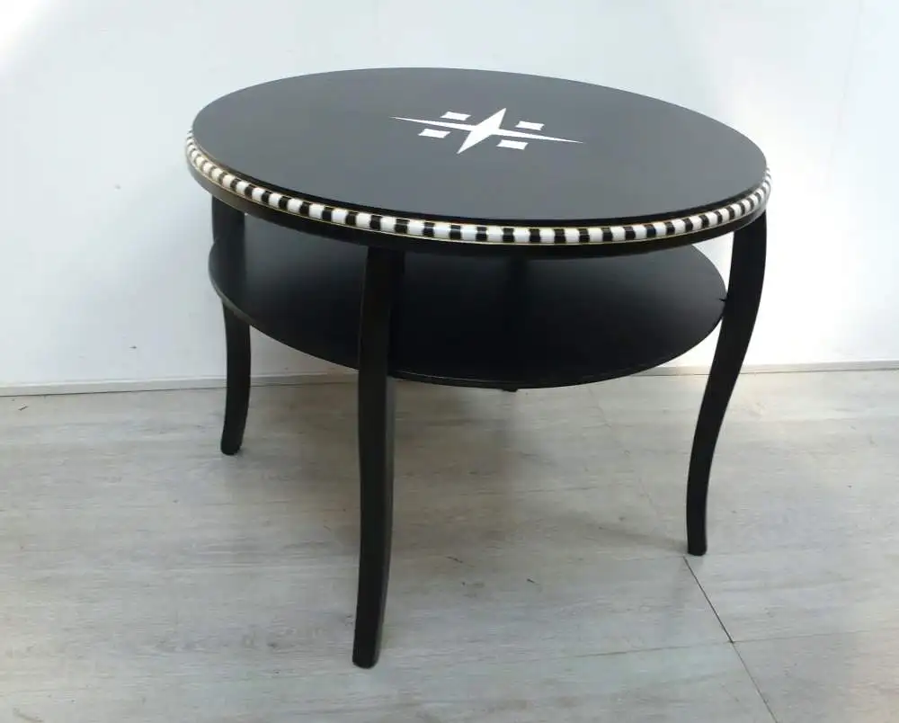 Antiker Salontisch als Couchtisch mit Ablage rund 30er Bauhaus Stil Art Déco Stil 4