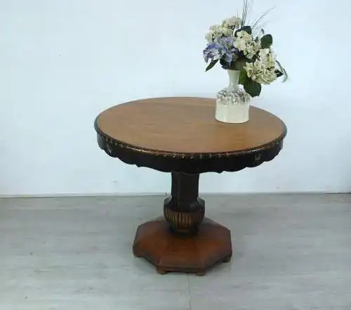 Antiker kleiner Esstisch rund mit Mittelsäule, Foyertisch Eiche, um 1870 Gründerzeit