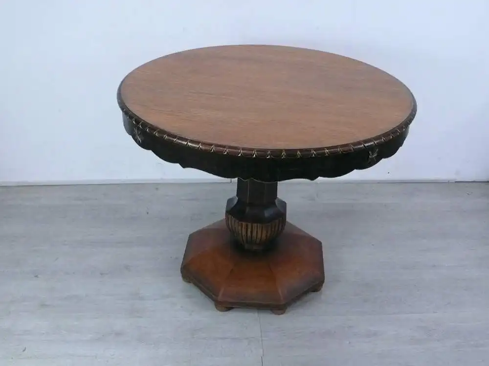 Antiker kleiner Esstisch rund mit Mittelsäule, Foyertisch Eiche, um 1870 Gründerzeit 1