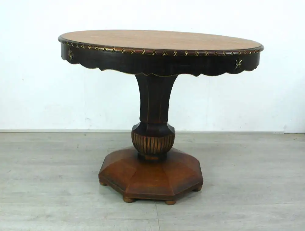 Antiker kleiner Esstisch rund mit Mittelsäule, Foyertisch Eiche, um 1870 Gründerzeit 2