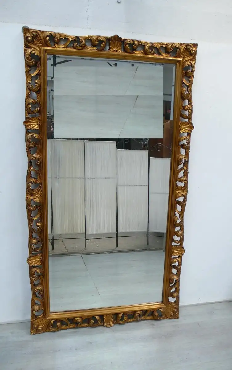 Spiegel, sehr groß, Holzrahmen Barock Stil Goldbronze 111 x 203 cm, um 1880