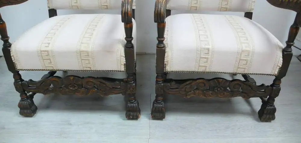 2 Gründerzeit Sessel um 1890, Nußbaum + heller Polsterstoff neuwertig, Wunderschön 2