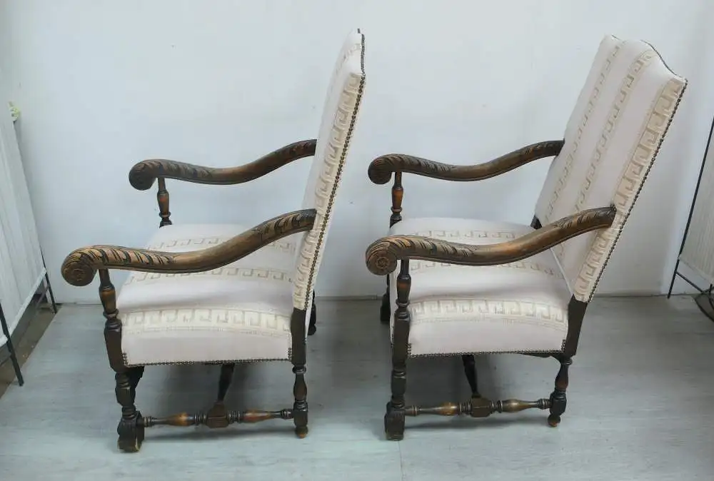 2 Gründerzeit Sessel um 1890, Nußbaum + heller Polsterstoff neuwertig, Wunderschön 5