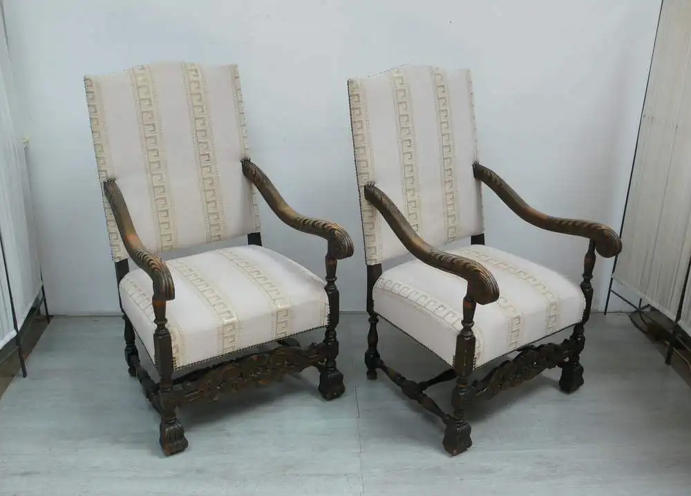 2 Gründerzeit Sessel um 1890, Nußbaum + heller Polsterstoff neuwertig, Wunderschön 8