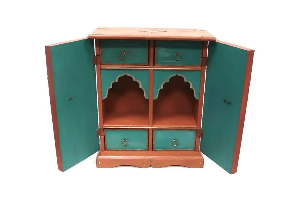 Schmuckschrank / Gewürz Hängeschrank Wertsachen Schränkchen 2trg orientalisch Braun-Türkis  + Messing 5