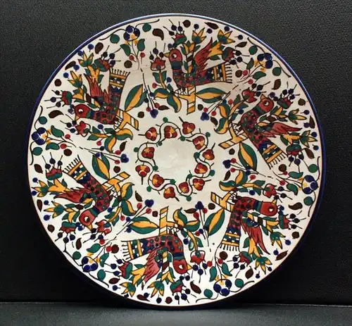 Wandteller - Keramik Künstlerplatte Marke: unbekannt Motiv: Stilisierte Vögel auf Ästen Maße: Durchmesser 36,8 cm Zustan