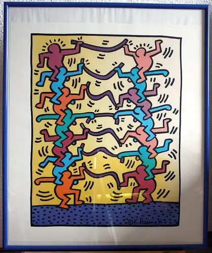 Haring, Keith, 1958 Reading - 1990 New York, " Figurenpyramiden beim Seilziehen "