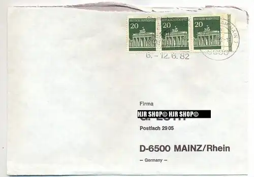 Brief, Brandenburger Tor, MiNr.  507 MeF waager. Paar aus Bogen