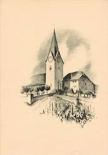 Kirche und Pfarrhaus in Höngg Original-Lithographie von Otto Baumberger Blattgröße 30,5 cm x 22,4 cm, Nummer V Zustand: