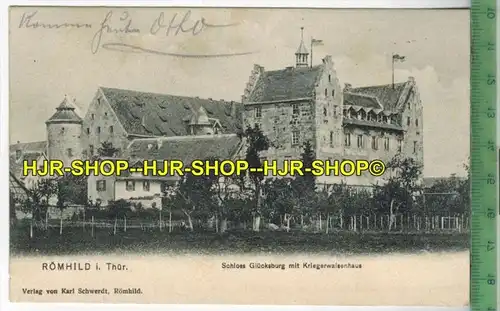 Römhild, Schloss Glücksburg mit Kriegswaisenhaus 1909- Verlag: Karl Schwerdt, Römhild,  POSTKARTE-mit Frankatur, mit  St