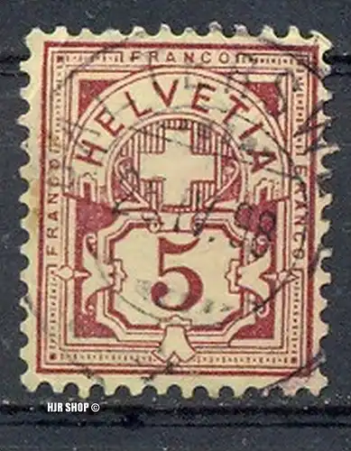 1882, 1. April. Freimarken: Eidgen. Kreuz über Wertschild (I) MiNr.46, 5C gest. Zustand: gut