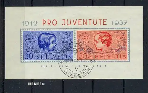 Pro Juventute Block 3 Schweiz 1937mit Bedarfsentwertung. Michelwert 65 Euro.
