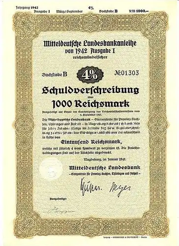Mitteldeutsche Landesbankanleihe von 1942 Ausgabe I