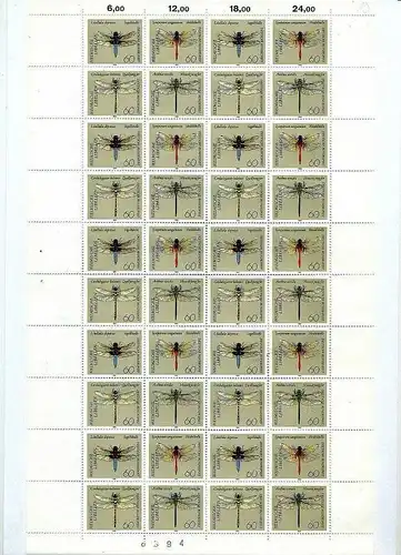 Bund, 1991 Heimische Libellen, 1946 – 1949 ** kompletter Bogen postfrisch mit diversen Plattenfehlern