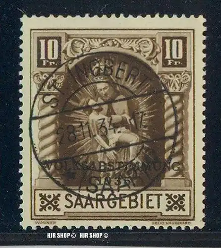 1934, Volksabstimmung 1935, 10 Fr. Madonna  Saar 1934, MiNr. 194 gest.