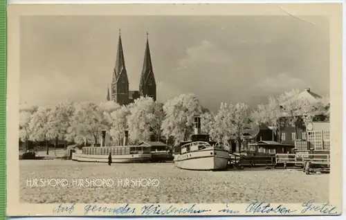 Neuruppin, eingefrorene Schiffe um 1950/1960, Verlag: VEB Volkskunstverlag Reichenbach i. V., Postkarte, mit Frankatur,