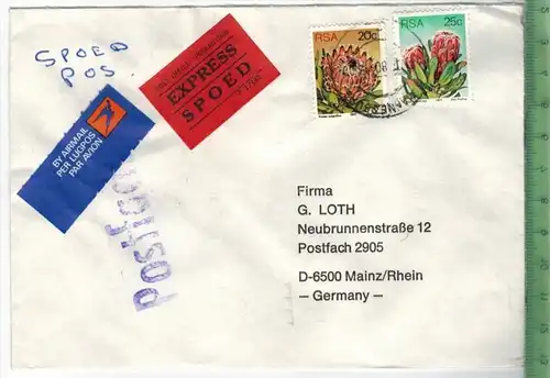 1980, Südafrika, MiF, auf Brief, mit Express Brief gelaufen, 21.1.80 gestempelt Größe: 16 x 11,5 cm Zustand: I-II (H) Wi
