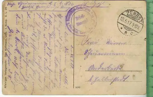 Barackenlager Zerbst, i.A. 1917- Verlag: Otto Hoffmann, Utffz. 1. komp. E.L.26 ,- FELD-POSTKARTE-ohne Frankatur