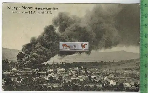 Pagny a. Mosel, Brand vom 22. August 1915, -Verlag: Willy Koehler, Metz, FELD -  POSTKARTE ohne Frankatur,