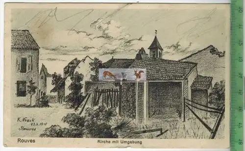 Rouves Kirche mit Umgebung -1915, -Verlag: Richard Kramer, Magdeburg, FELD -  POSTKARTE ohne Frankatur, mit Stempel