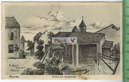 Rouves Kirche mit Umgebung -1915-, Verlag: Richard Kramer, Magdeburg, FELD -  POSTKARTE ohne Frankatur,