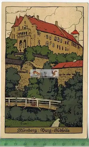 Nürnberg, Burg-Südseite 1924 -Verlag: Friedr. Riegel, Nürnberg,  POSTKARTE, Künstler-Stein- Zeichnung mit Frankatur
