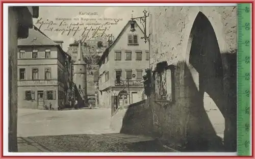 Karlstadt, Maingasse -1914- Verlag: A. Flasch, Karlstadt,  POSTKARTE mit Frankatur, mit Stempel, KARLSTADT 15.9.14