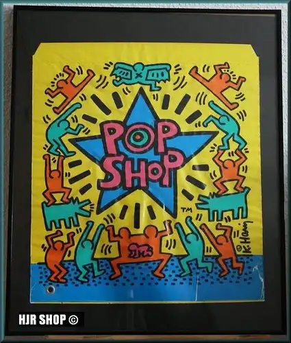 Keith Haring, Pop Shop Blastic Bag, gerahmt,  Keith Haring, 1958 - N.Y. - 1990, Pop Shop,