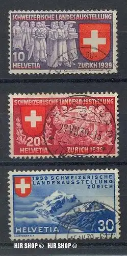 1939 Landesausstellung, Deutsch MiNr.335+336+337 gest. Französisch Minr. 338+339+340 gest