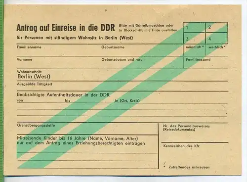 Antrag auf Einreise in die DDR, Zustand: sehr gut
